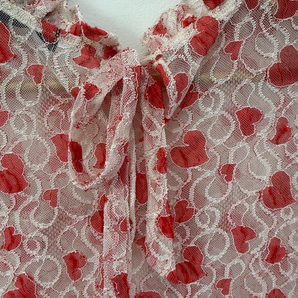 Fairy Heart Ruffle Mock Neck Sheer Mesh Lace Top Sz XL Cottage Prairie Romantic - Picture 12 of 12
